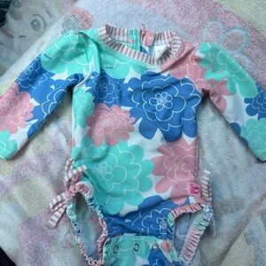Ruffle Butts Pink and Blue Floral Baby Swimsuit